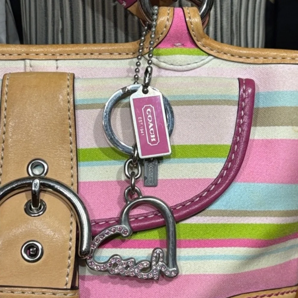 Coach Striped Signature Small Tote in Pink and Tan - Picture 2 of 12
